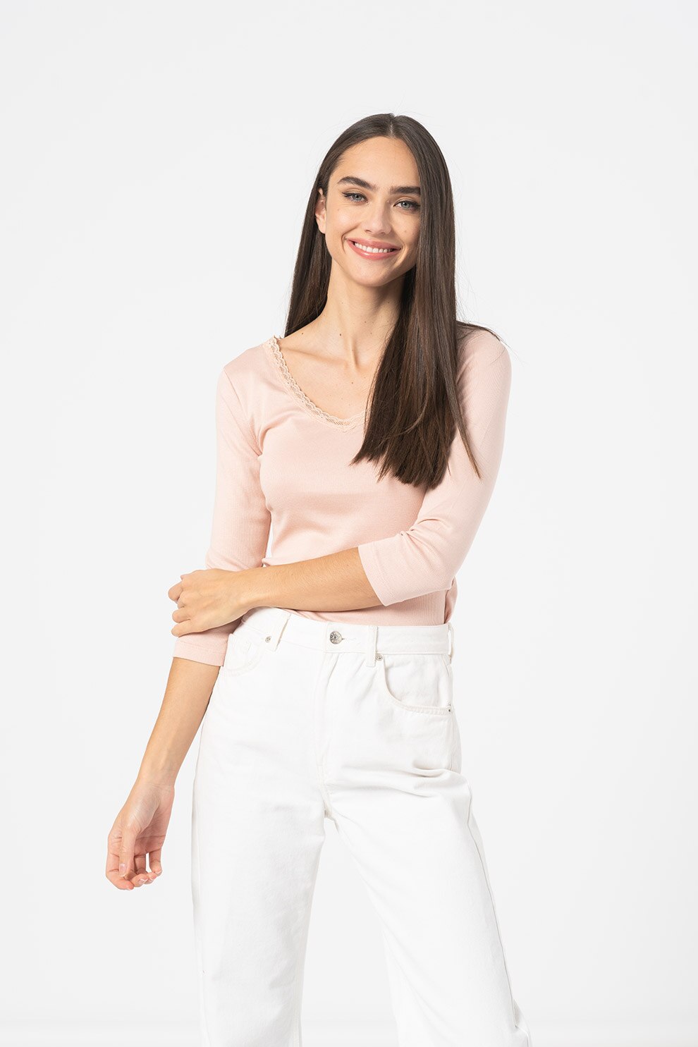 Haily's, Bluza din amestec de modal cu decolteu in V Lona, Roz prafuit