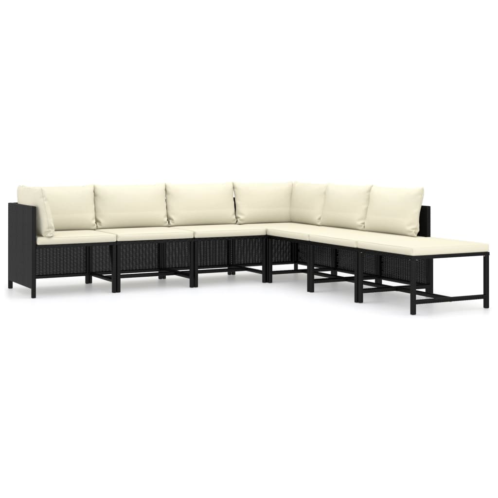 Set mobilier de gradina cu 6 canapele si 1 taburet cu perne, vidaXL, Poliratan, 60 x 60 x 60 cm, Negru
