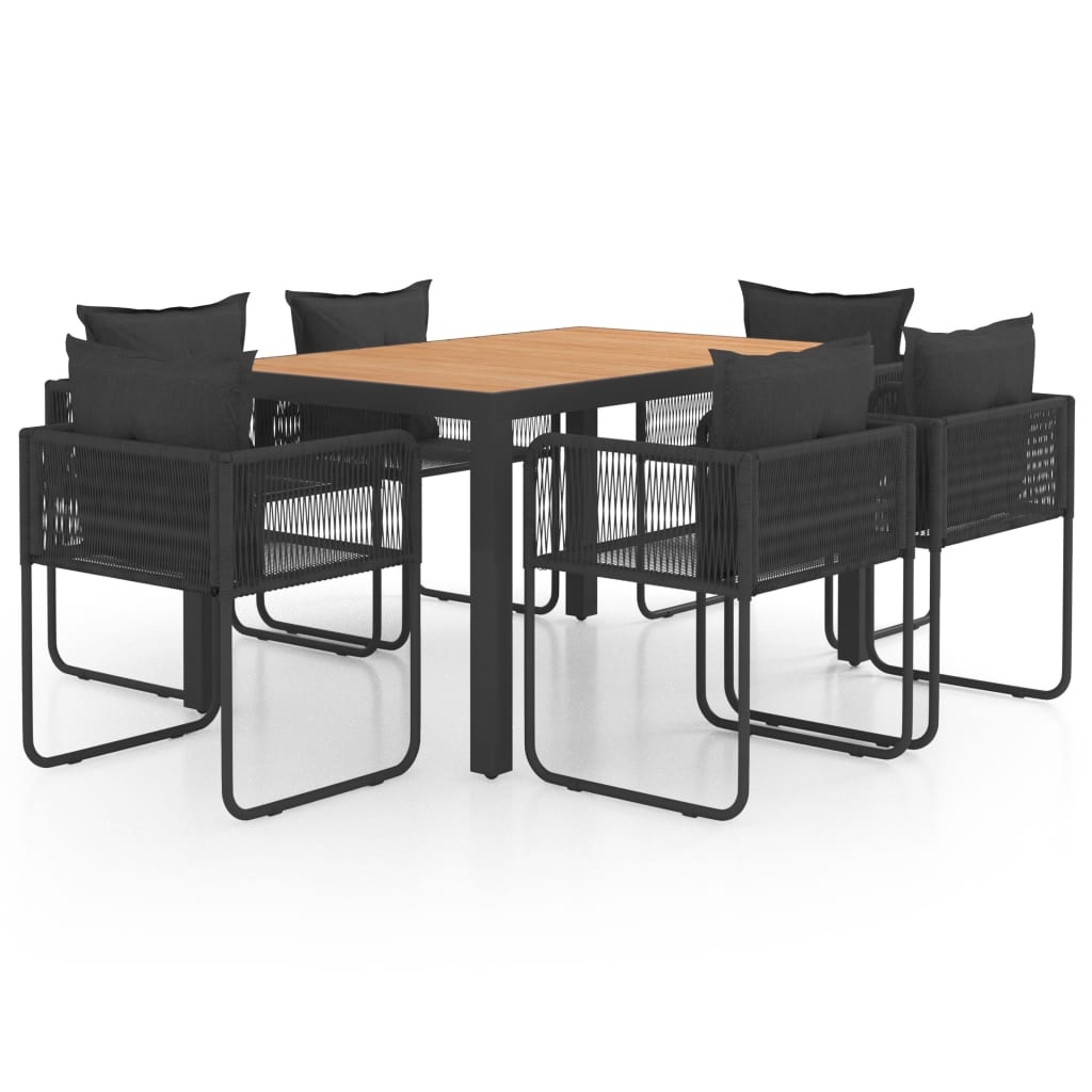 Set mobilier masa de gradina, 7 piese, negru si maro, ratan PVC