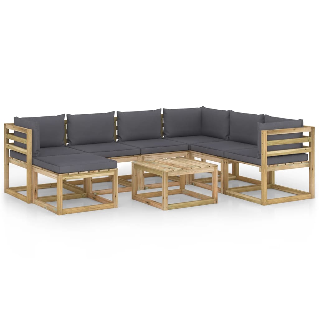 Set mobilier de gradina cu perne, 8 piese, lemn de pin tratat