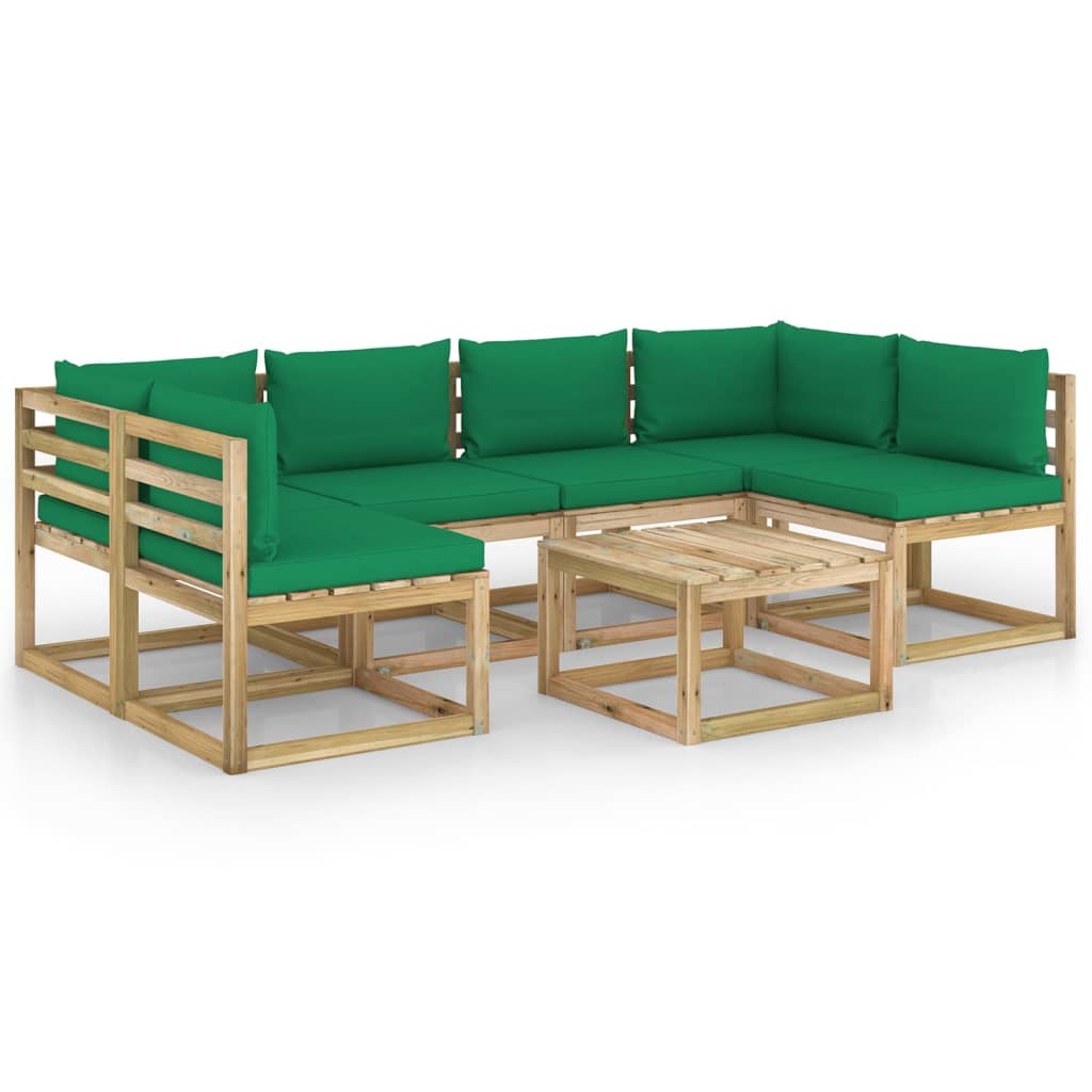 Set mobilier de gradina cu perne, 7 piese, lemn de pin tratat