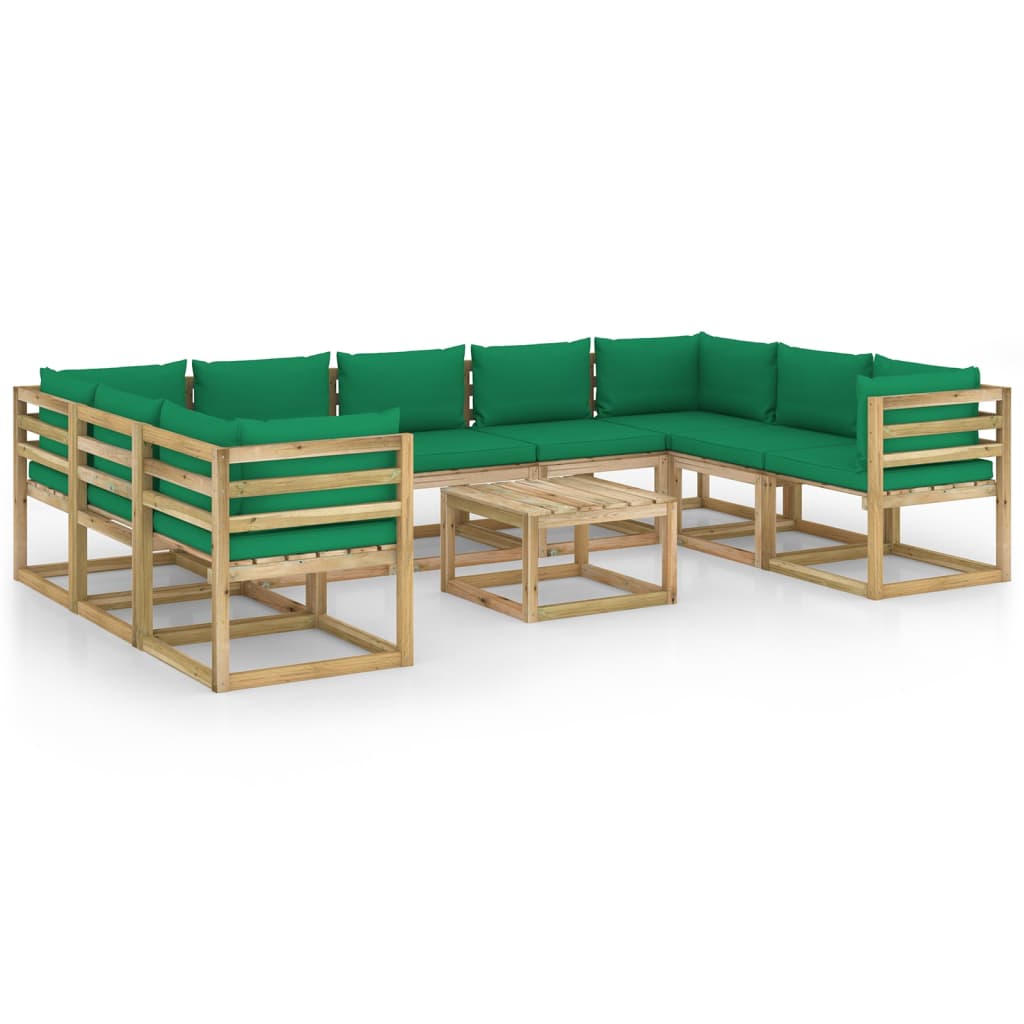 Set mobilier de gradina cu perne, 10 piese, lemn de pin tratat
