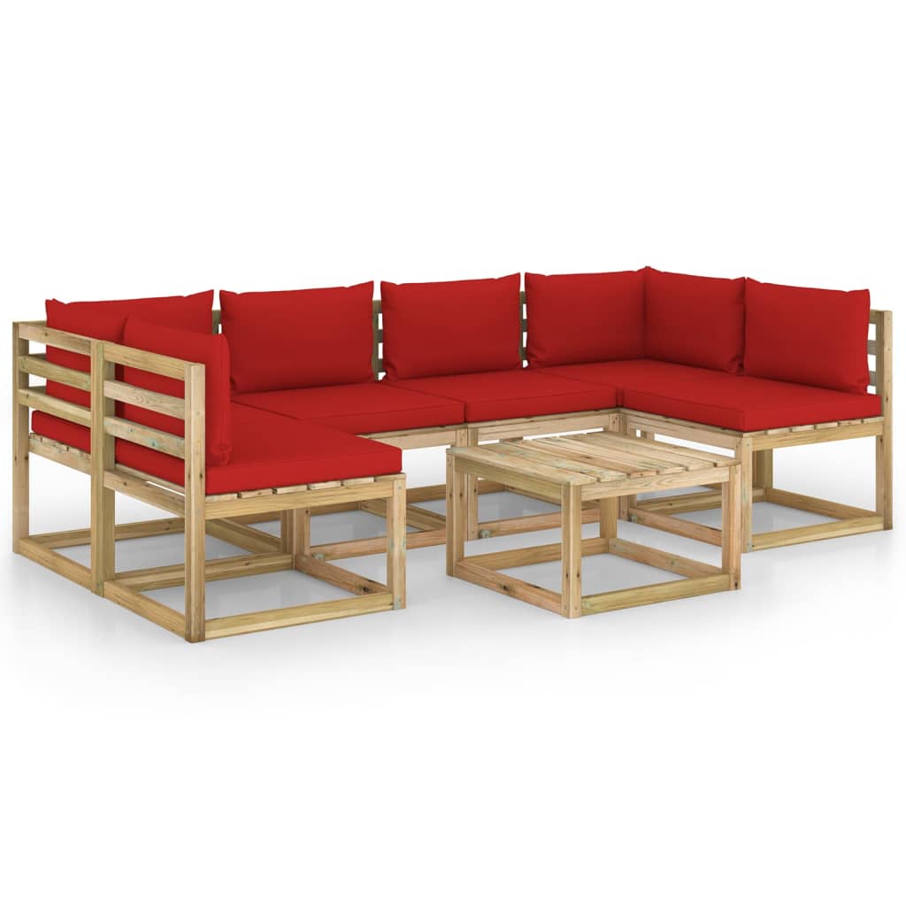 Set mobilier de gradina cu perne, 7 piese, lemn pin tratat