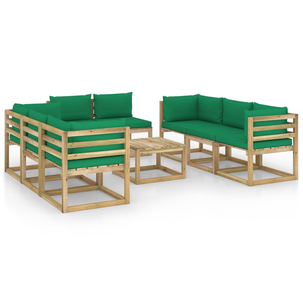 Set mobilier de gradina cu perne, 9 piese, lemn de pin tratat