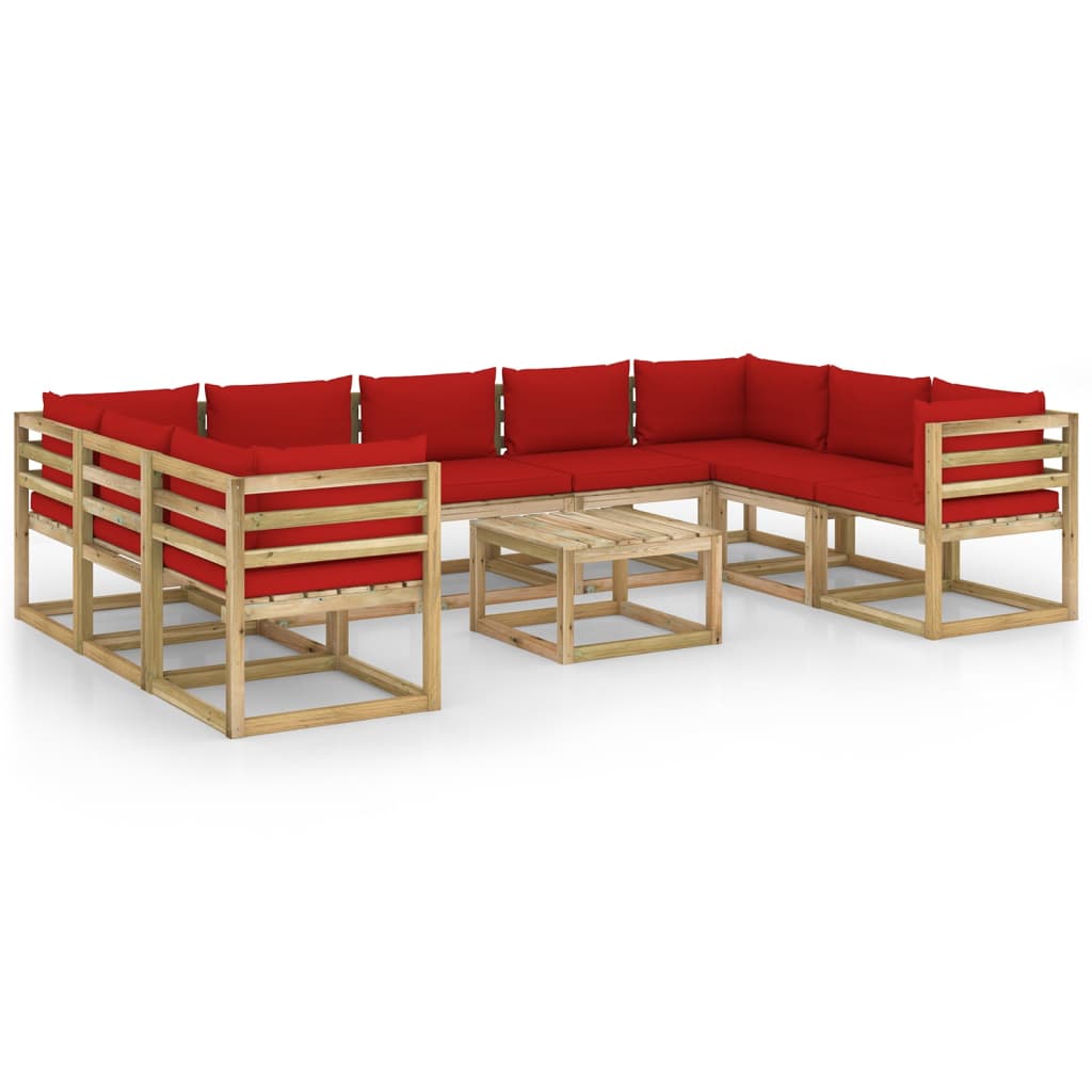 Set mobilier de gradina cu perne, 10 piese, lemn tratat