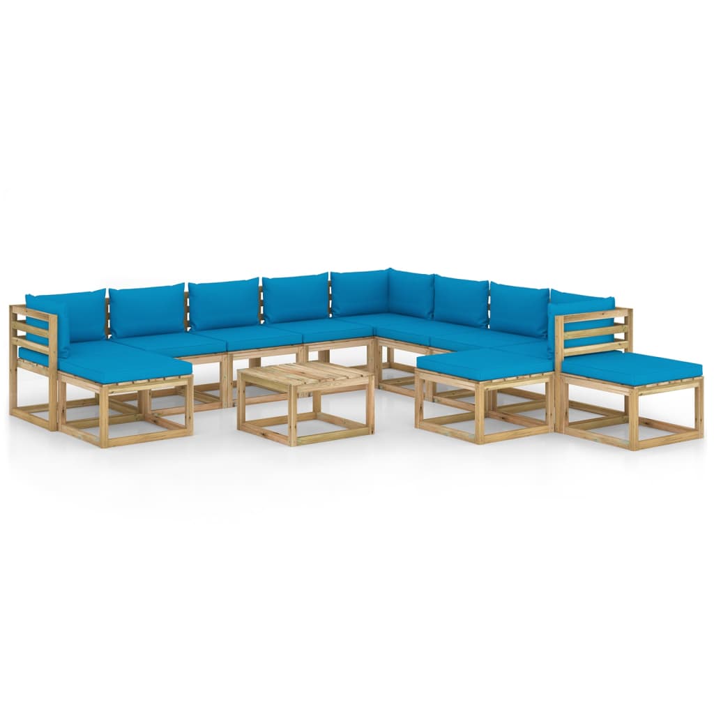 Set mobilier gradina cu perne, 12 piese, lemn tratat de pin