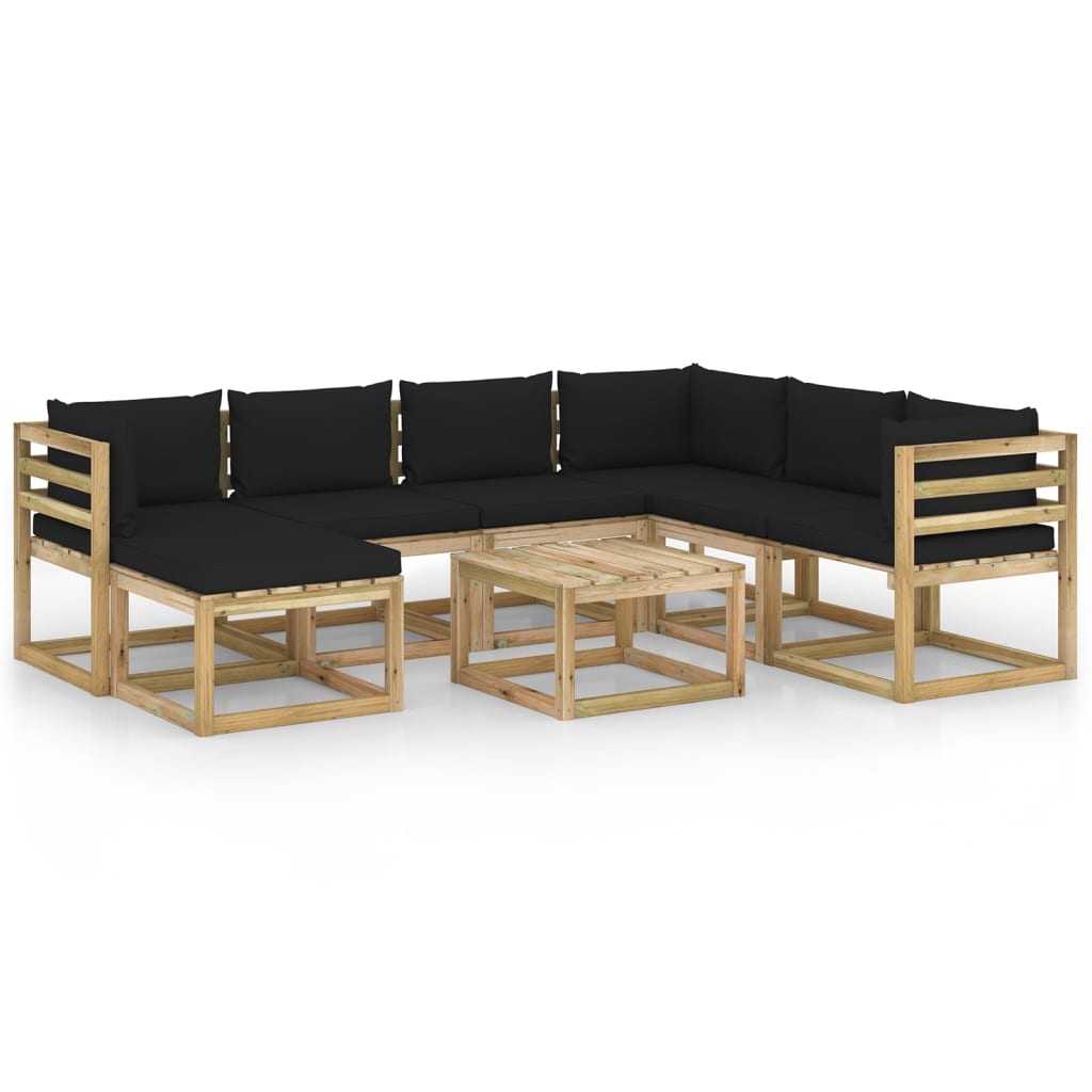 Set mobilier de gradina cu perne, 8 piese, lemn de pin tratat