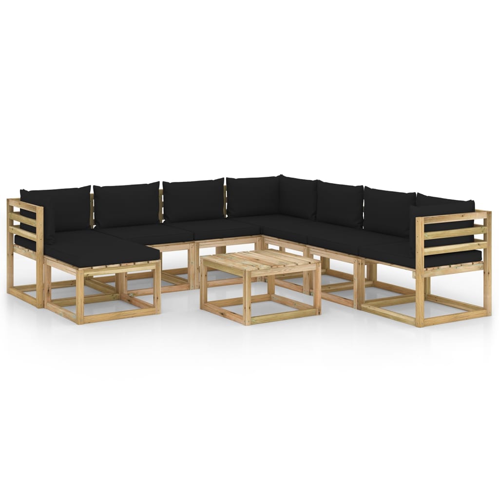 Set mobilier de gradina cu perne, 9 piese, lemn de pin tratat