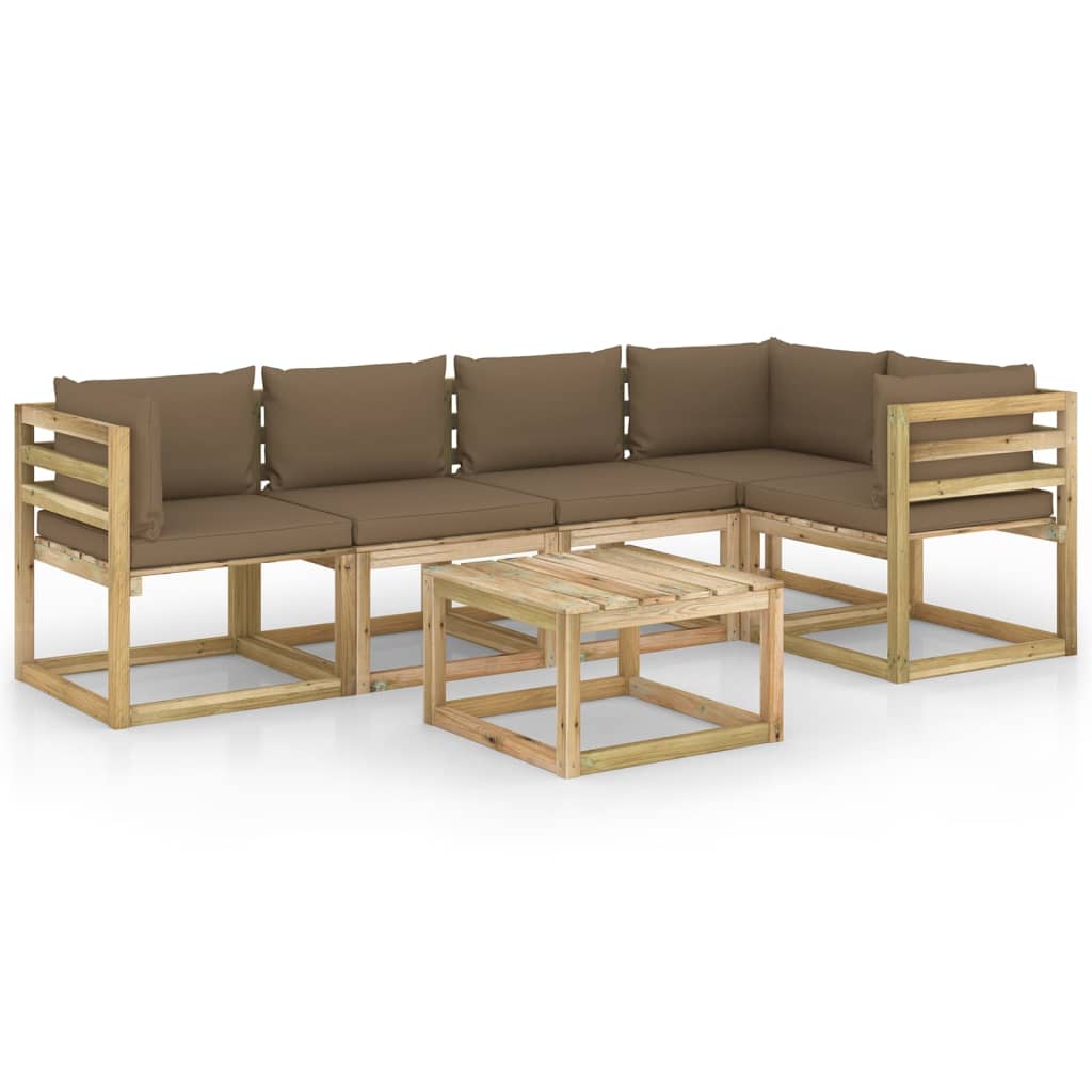 Set mobilier de gradina cu perne, 6 piese, lemn de pin tratat