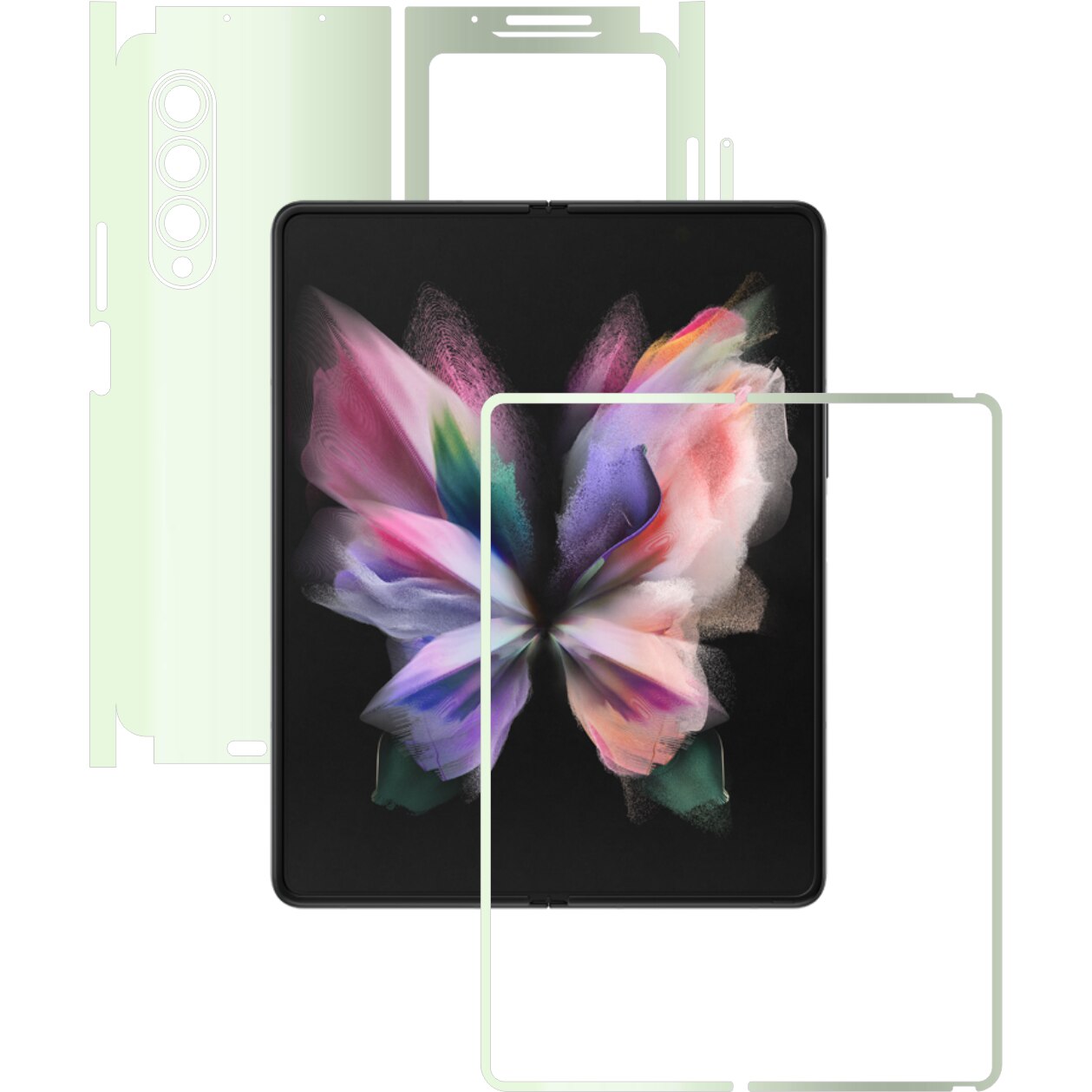 Folie Protectie Glow Skinz pentru Samsung Galaxy Z Fold3 5G - Verde Fosforescent 360 Cut, Skin Adeziv Full Body Cover pentru Rama Ecran, Carcasa Spate si Laterale