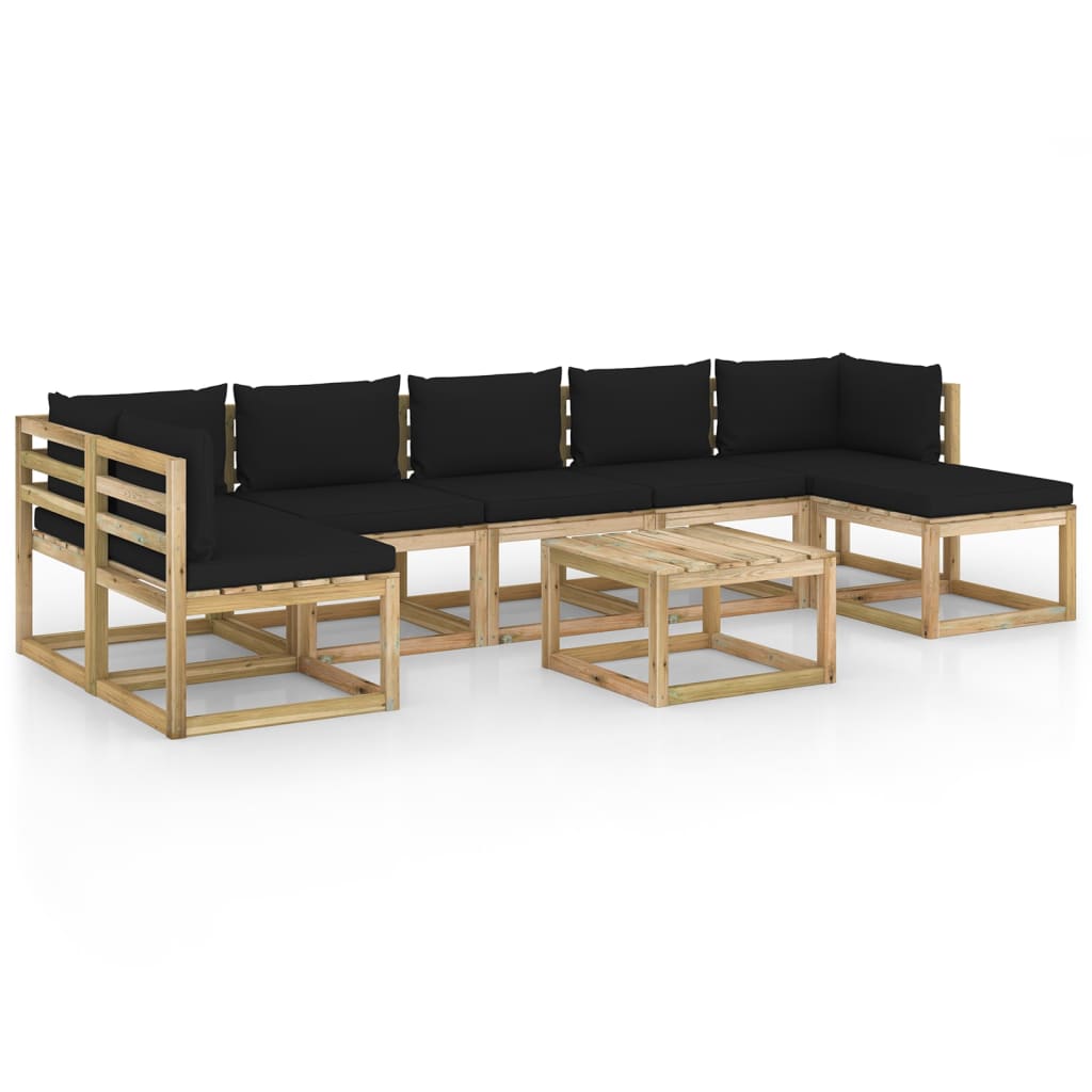 Set mobilier de gradina cu perne, 8 piese, lemn de pin tratat