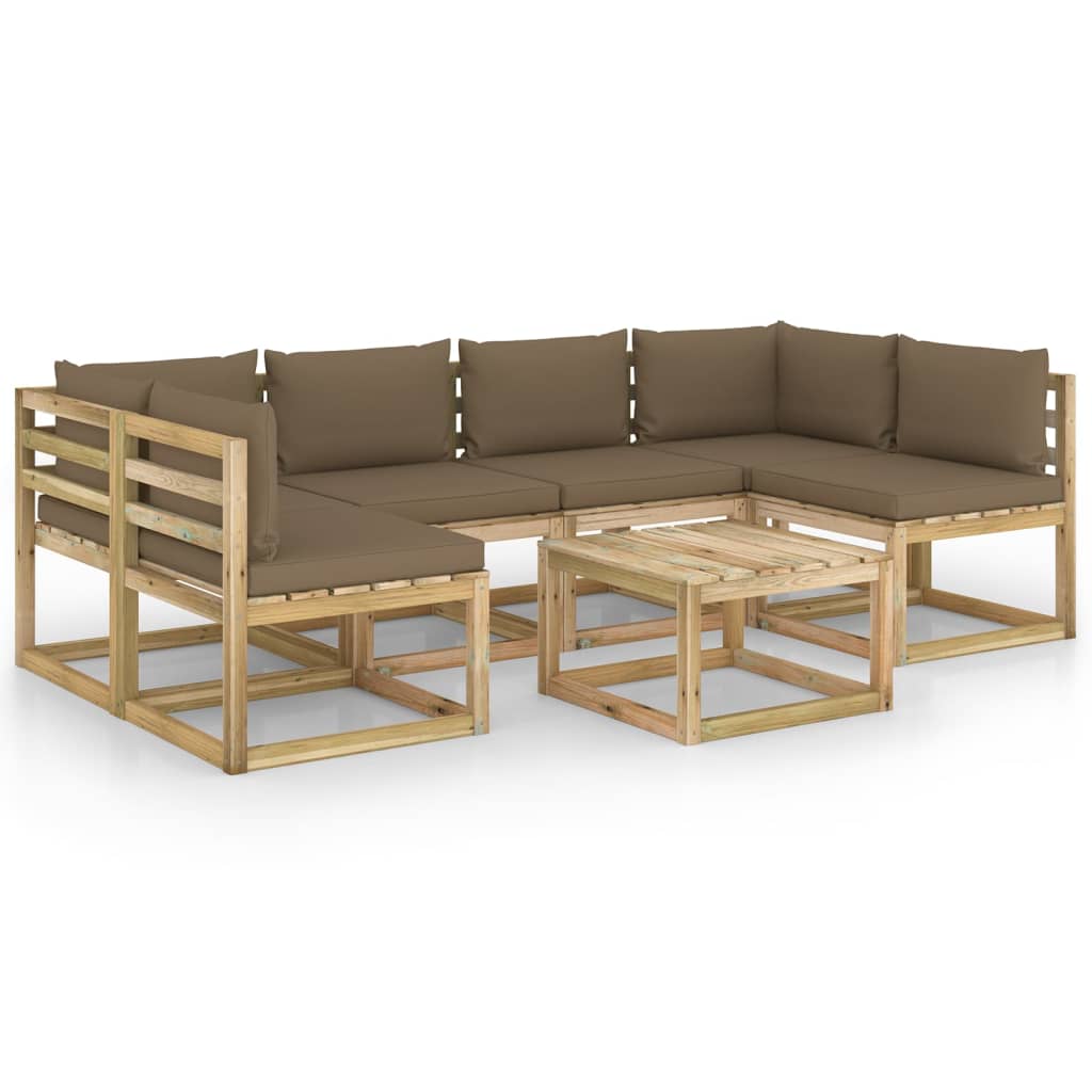 Set mobilier de gradina cu perne, 7 piese, lemn de pin tratat