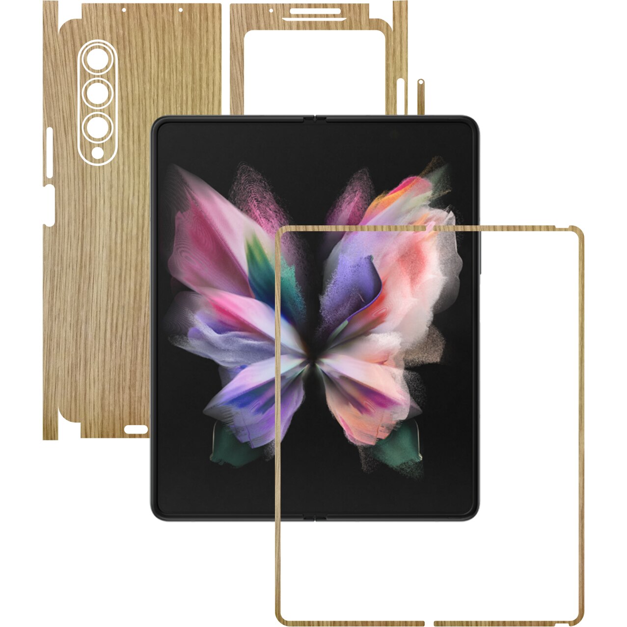 Folie Protectie Carbon Skinz pentru Samsung Galaxy Z Fold3 5G - Lemn Stejar 360 Cut, Skin Adeziv Full Body Cover pentru Rama Ecran, Carcasa Spate si Laterale