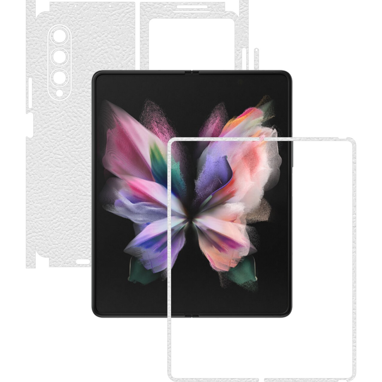 Folie Protectie Carbon Skinz pentru Samsung Galaxy Z Fold3 5G - Piele Alba 360 Cut, Skin Adeziv Full Body Cover pentru Rama Ecran, Carcasa Spate si Laterale