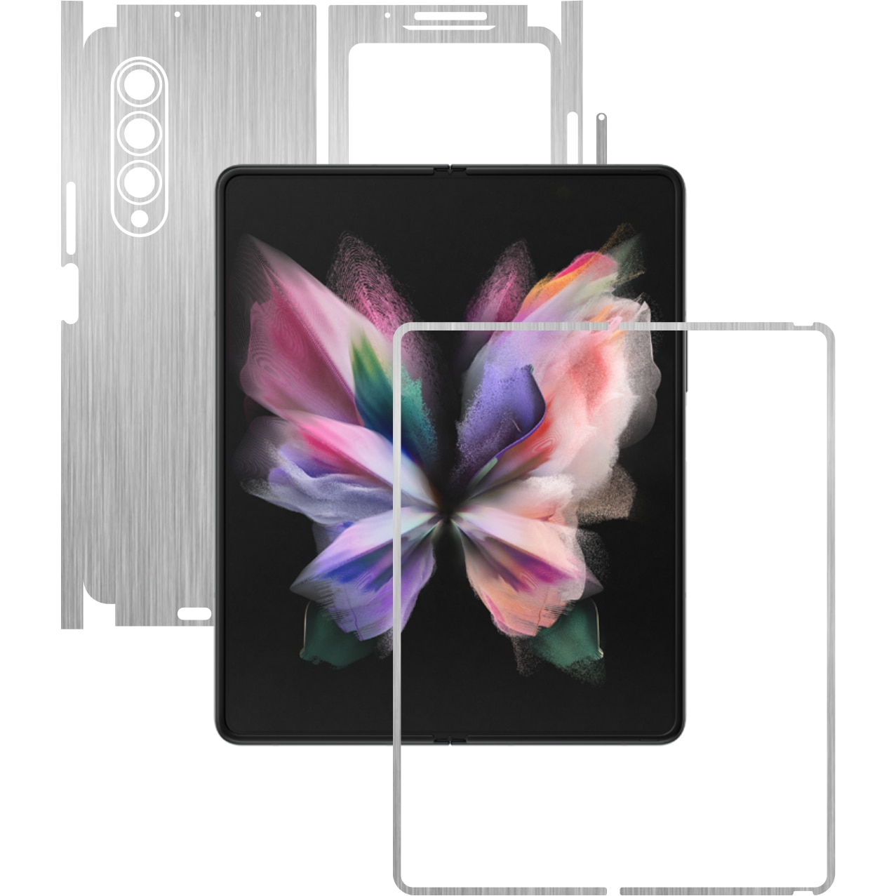 Folie Protectie Carbon Skinz pentru Samsung Galaxy Z Fold3 5G - Brushed Argintiu 360 Cut, Skin Adeziv Full Body Cover pentru Rama Ecran, Carcasa Spate si Laterale