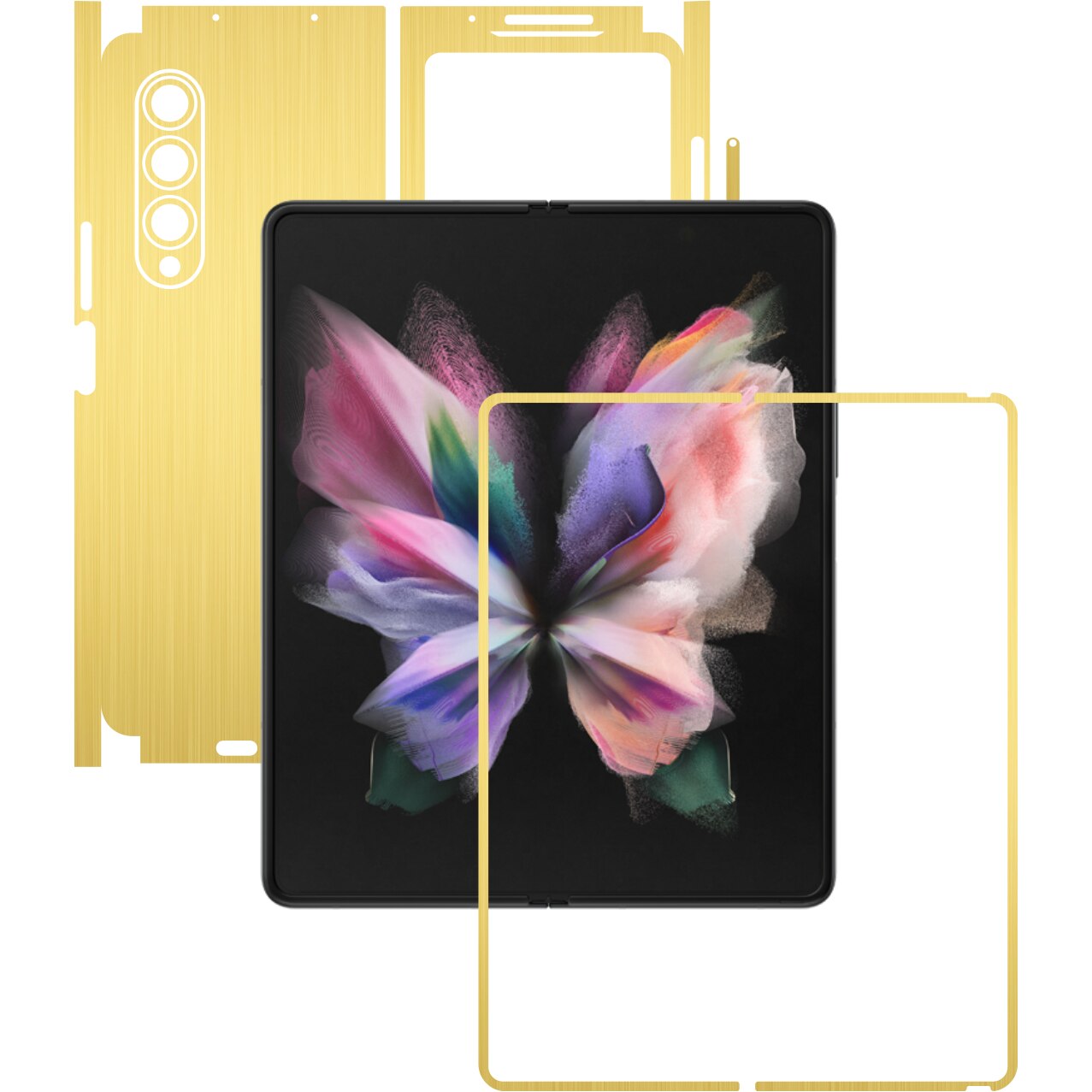 Folie Protectie Carbon Skinz pentru Samsung Galaxy Z Fold3 5G - Brushed Auriu 360 Cut, Skin Adeziv Full Body Cover pentru Rama Ecran, Carcasa Spate si Laterale
