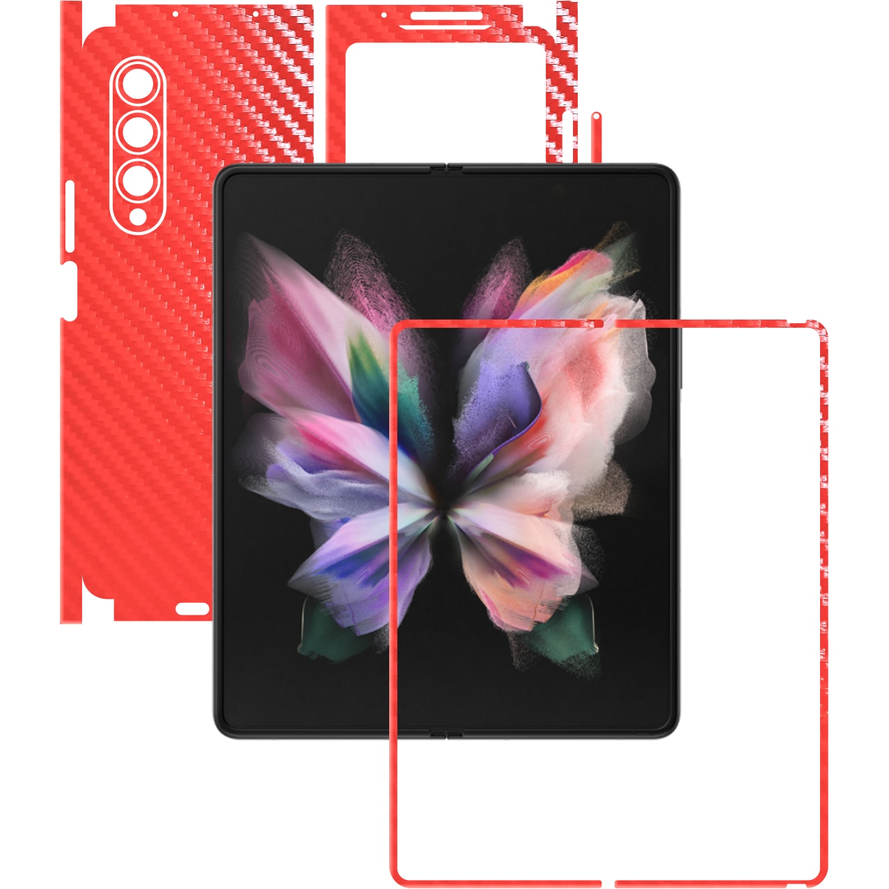 Folie Protectie Carbon Skinz pentru Samsung Galaxy Z Fold3 5G - Carbon Rosu 360 Cut, Skin Adeziv Full Body Cover pentru Rama Ecran, Carcasa Spate si Laterale
