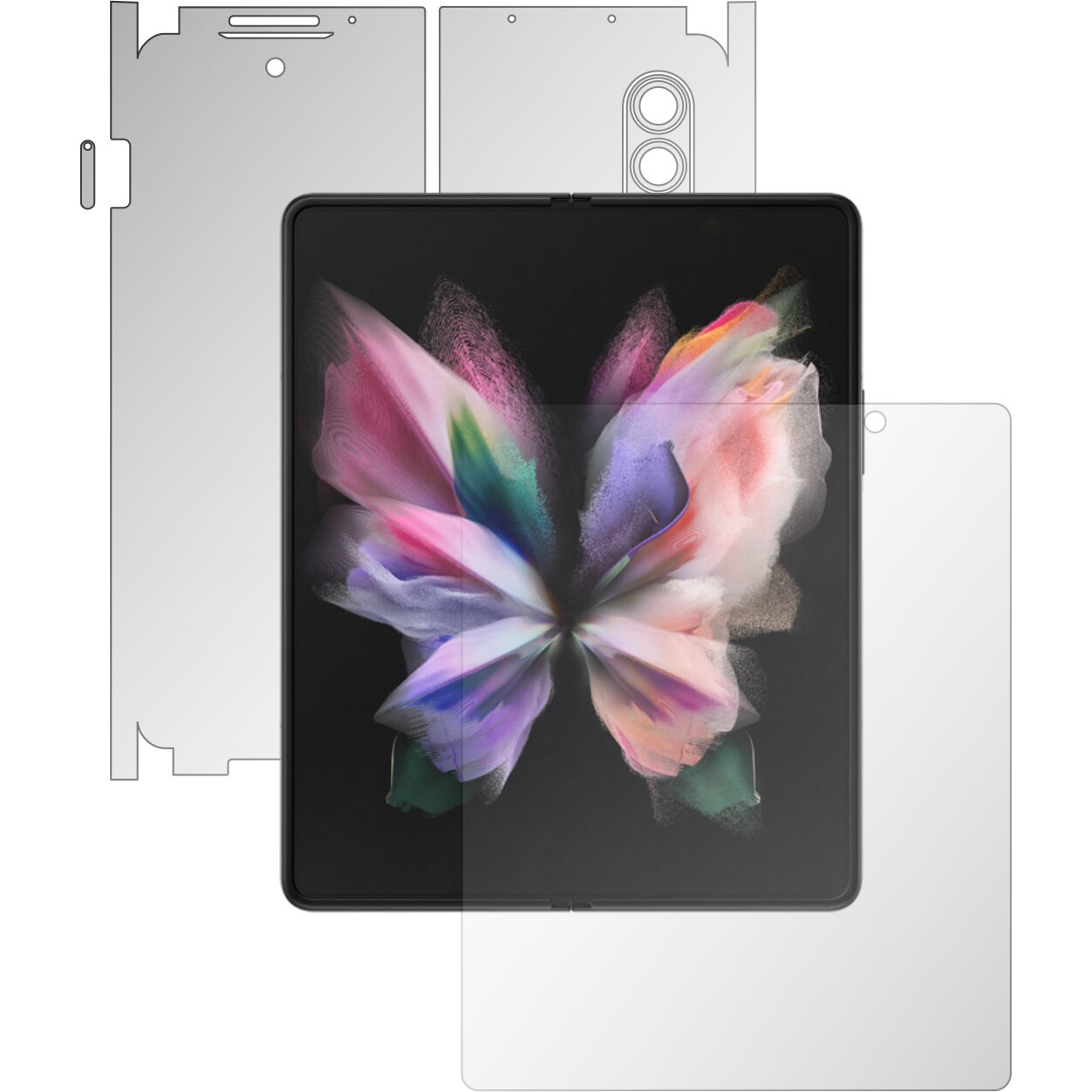 Folie Full Body Invisible Skinz Matte pentru Samsung Galaxy Z Fold3 5G - Siliconica Mata Anti-Amprenta, Anti-Reflex, cu taiere 360 Cut pentru Ecran, Carcasa Spate si Laterale, Skin Adeziv Transparent