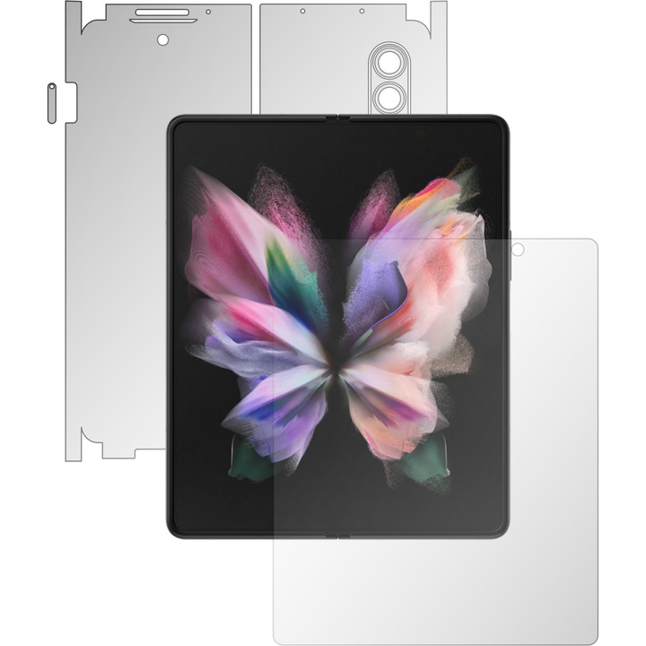 Full Body Invisible Skinz UHD önregeneráló fólia Samsung Galaxy Z Fold3 5G készülékhez - Ultra-tiszta szilikon védelem 360-as vágásokkal a képernyőn, a hát- és az oldalsó burkolaton, átlátszó tapadó bőr