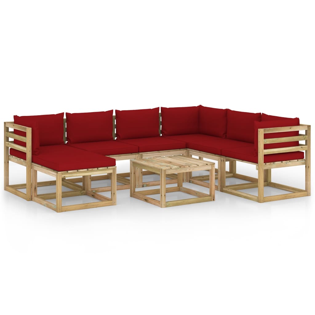 Set mobilier de gradina cu perne, 8 piese, lemn de pin tratat