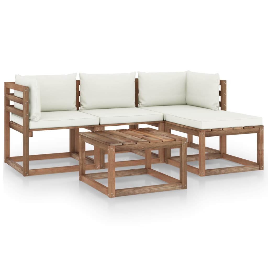 Set mobilier de gradina, 5 piese, cu perne crem
