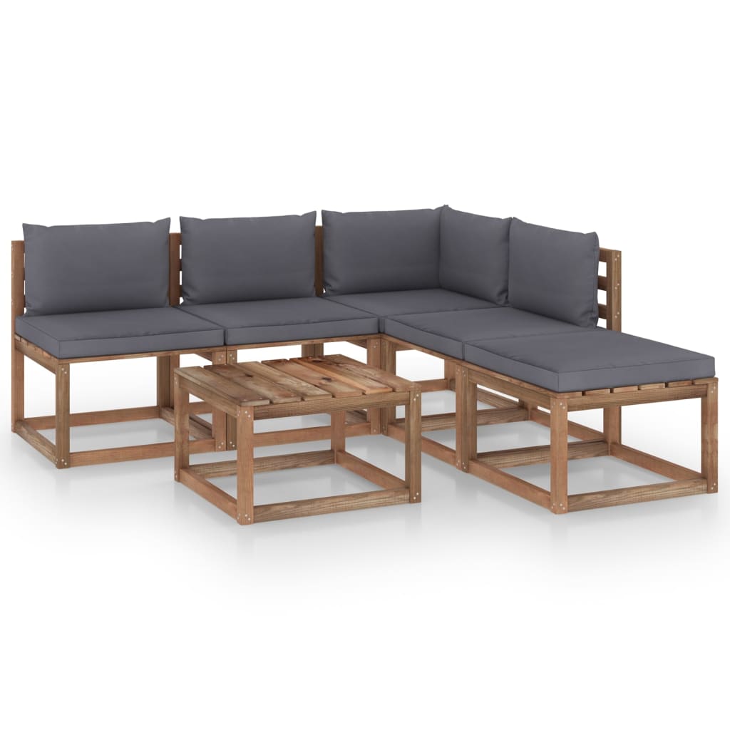 Set mobilier gradina paleti, cu perne, 6 piese, lemn pin tratat