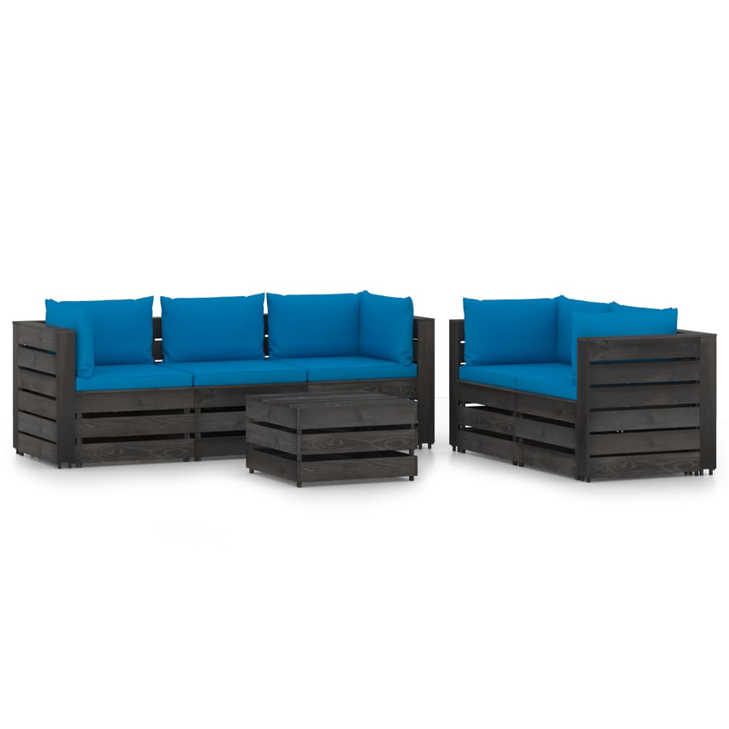 Set mobilier gradina, 6 piese, cu perne, gri, lemn tratat