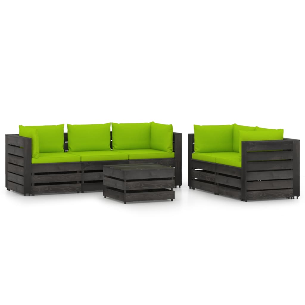 Set mobilier de gradina cu perne gri, 6 piese, lemn tratat