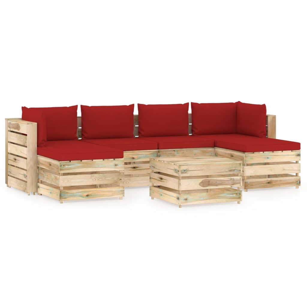 Set mobilier gradina 7 piese canapea U cu masuta cafea si perne, vidaXL, Lemn de pin, Maro-Perne rosu
