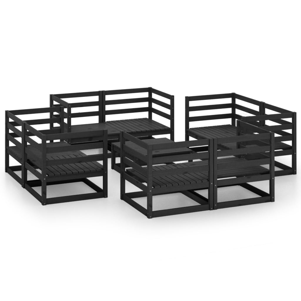 Set mobilier de gradina, 9 piese, negru, lemn masiv de pin