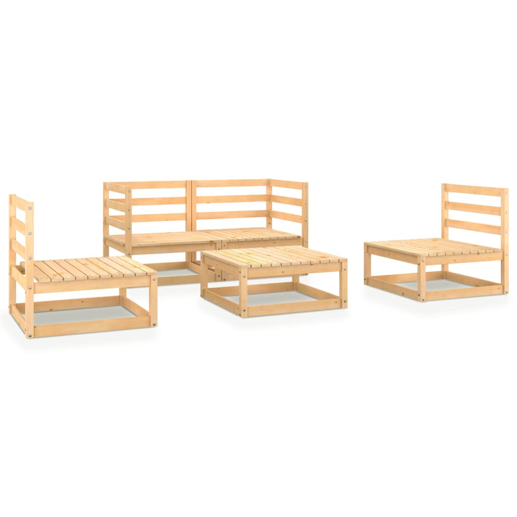 Set mobilier gradina 5 piese canapea fotolii si masuta, vidaXL, Lemn masiv pin, Maro miere