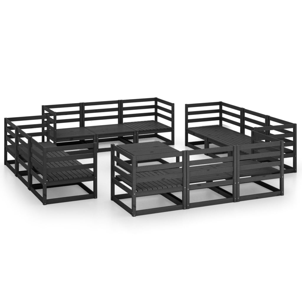 Set mobilier de gradina, 13 piese, negru, lemn masiv de pin