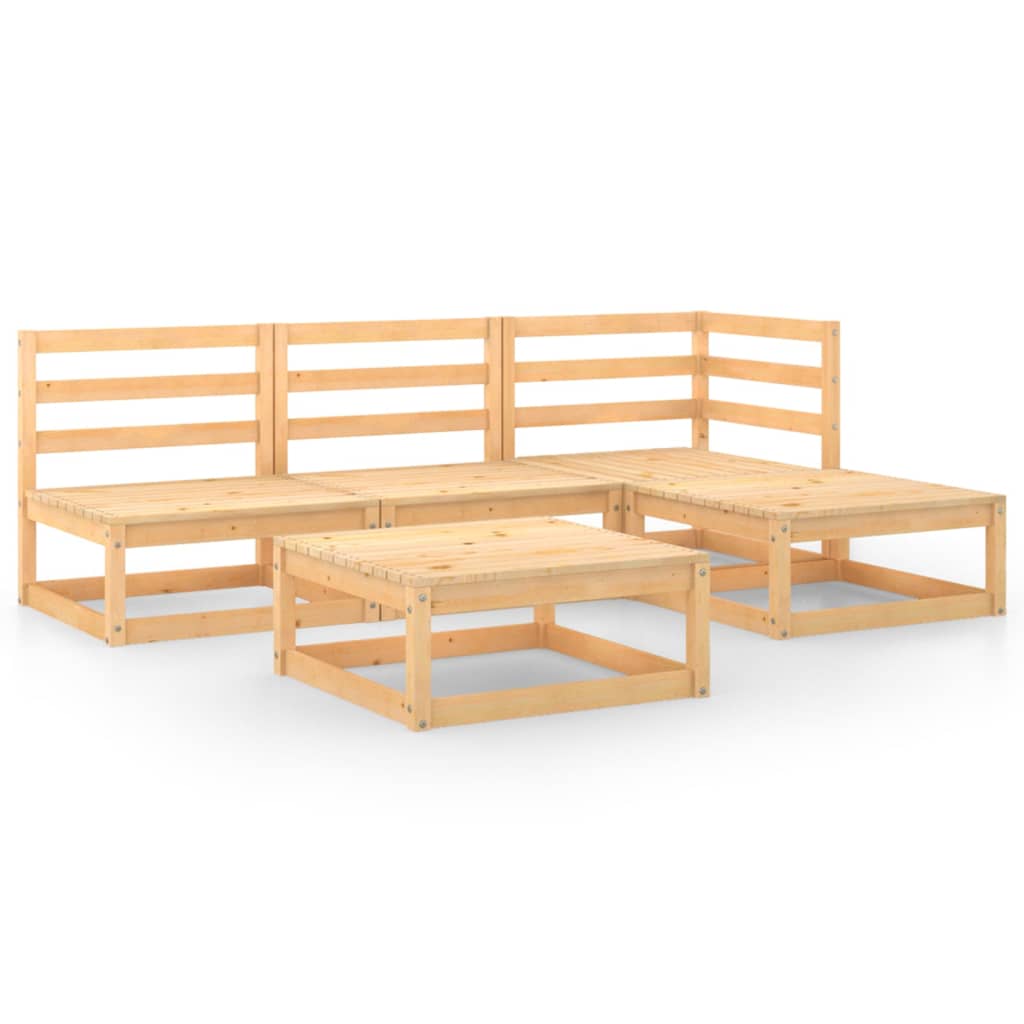 Set mobilier gradina 5 piese canapea L cu taburet/masuta, vidaXL, Lemn masiv de pin, Maro miere