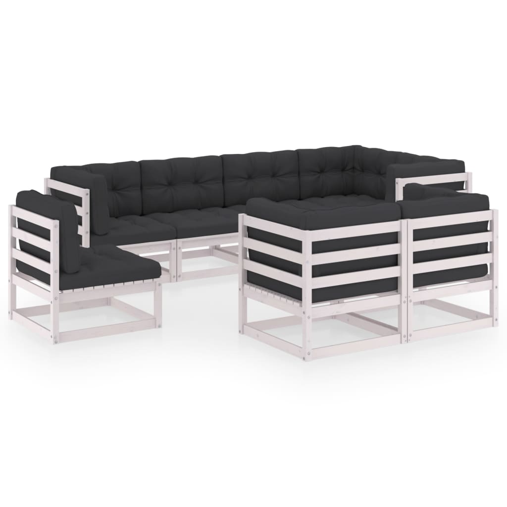 Set mobilier de gradina cu perne, 8 piese, lemn masiv pin