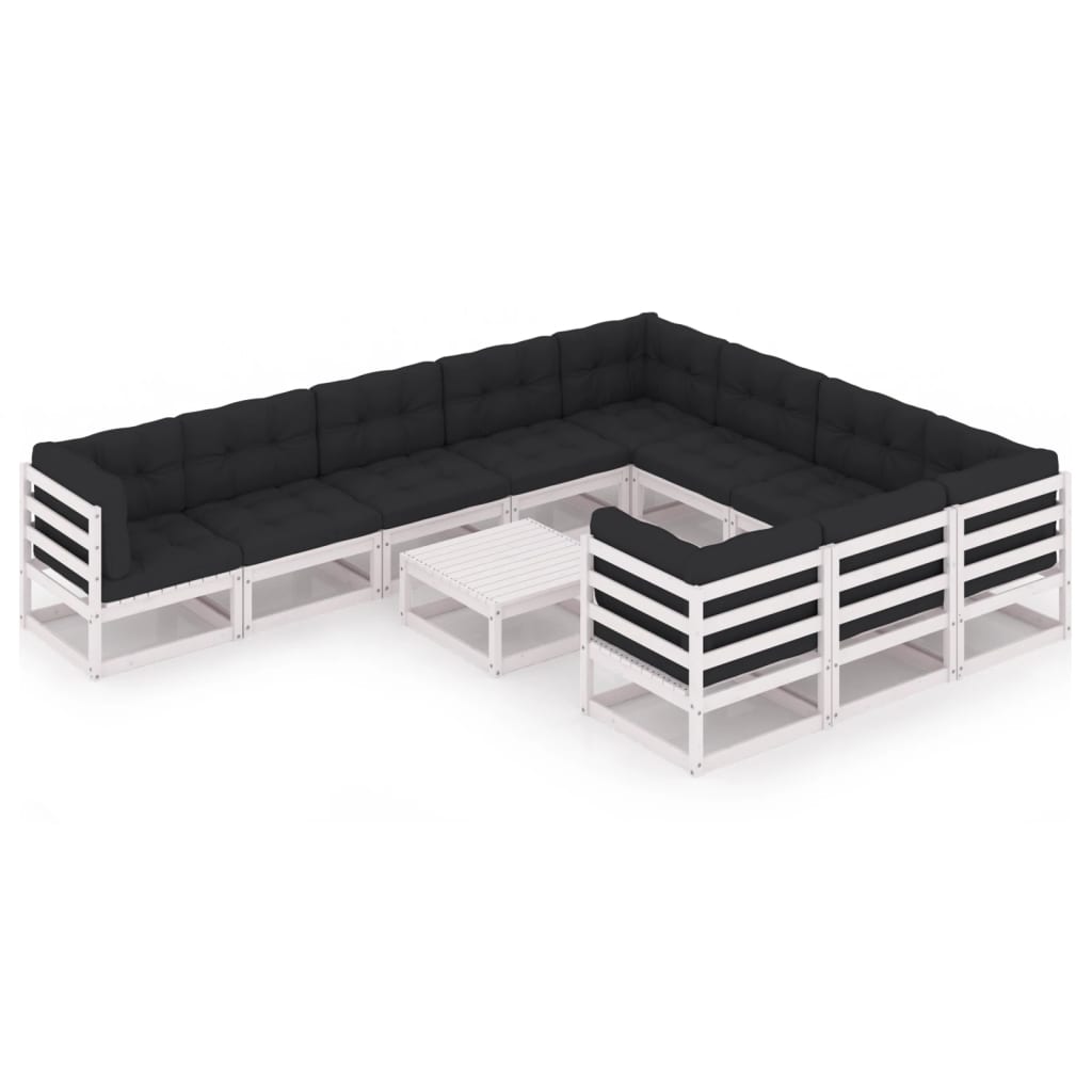 Set mobilier de gradina cu 4 canapele de colt, 6 canapele de mijloc si 1 taburet cu perne vidaXL, Lemn, Alb/Antracit-