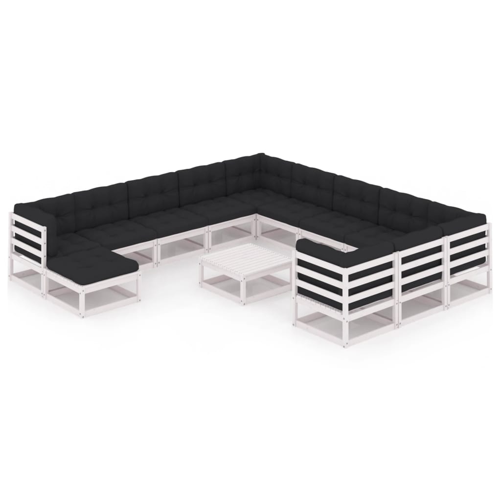 Set mobilier de gradina cu 4 canapele de colt, 7 canapele de mijloc, 1 taburet cu perne si 1 masa vidaXL, Lemn, Alb/Antracit