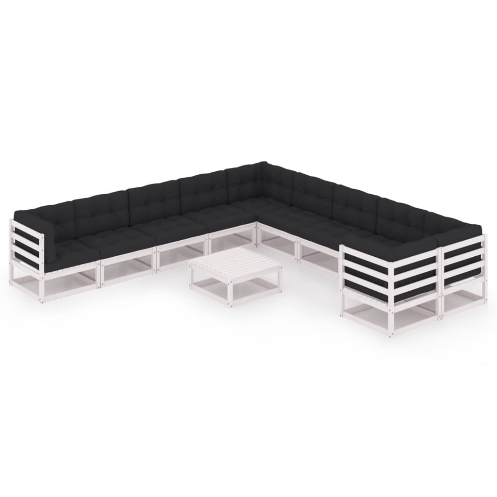 Set mobilier de gradina cu 6 canapele de mijloc, 4 canapele de colt si 1 taburet cu perne vidaXL, Lemn, Alb/Antracit