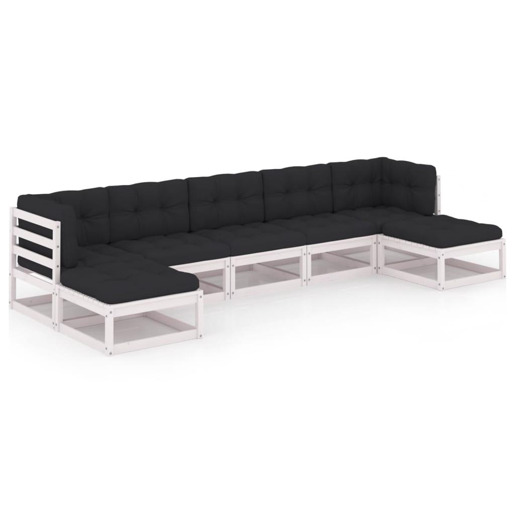 Set mobilier de gradina cu 2 canapele de colt, 3 canapele de mijloc si 2 tabureti cu perne vidaXL, Lemn, Alb/Antracit