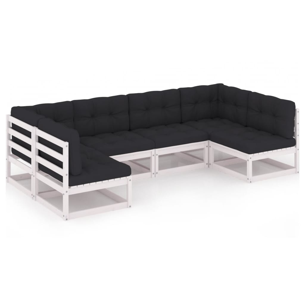 Set mobilier de gradina cu 2 canapele de colt si 4 de mijloc cu perne vidaXL, Lemn, Alb/Antracit