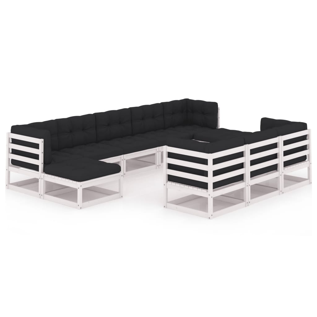 Set mobilier de gradina cu 4 canapele de colt, 4 canapele de mijloc si 2 tabureti cu perne vidaXL, Lemn, Alb/Antracit
