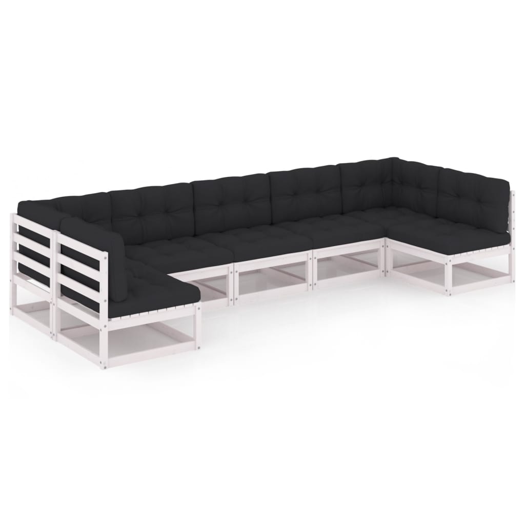 Set mobilier de gradina cu 2 canapele de colt si 5 canapele de mijloc cu perne vidaXL, Lemn, Alb/Antracit