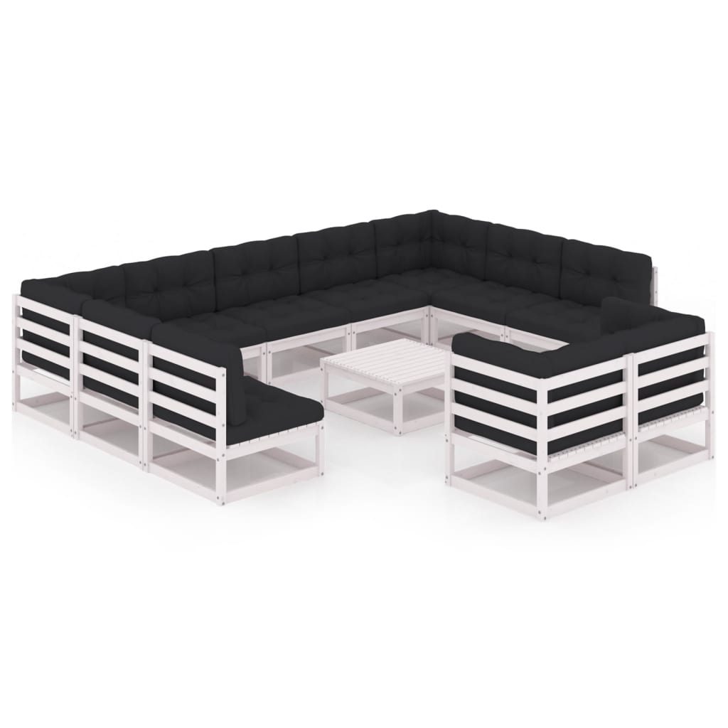 Set mobilier de gradina cu 7 canapele de mijloc, 4 canapele de colt cu perne si 1 masa vidaXL, Lemn, Alb