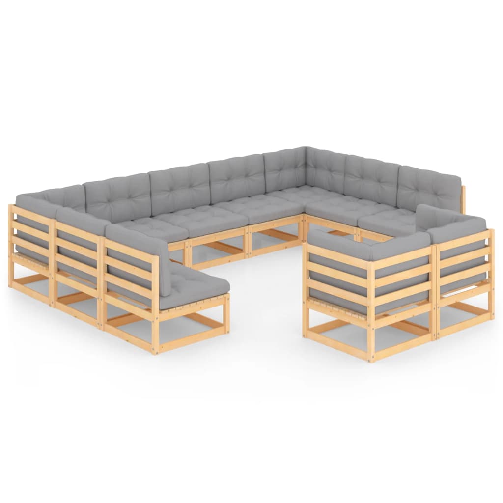 Set mobilier de gradina cu 7 canapele de mijloc si 4 canapele de colt cu perne vidaXL, Lemn, Maro/Gri