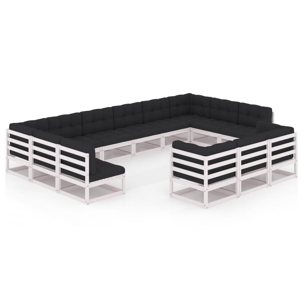 Set mobilier de gradina cu 4 canapele de colt si 9 canapele de mijloc cu perne vidaXL, Lemn, Alb/Antracit