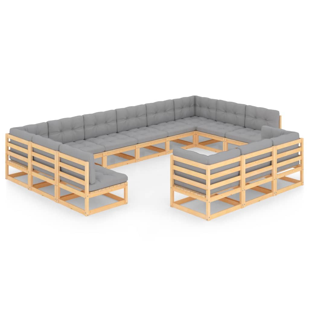Set mobilier de gradina cu 4 canapele de colt si 9 canapele de mijloc cu perne vidaXL, Lemn, Maro/Gri deschis