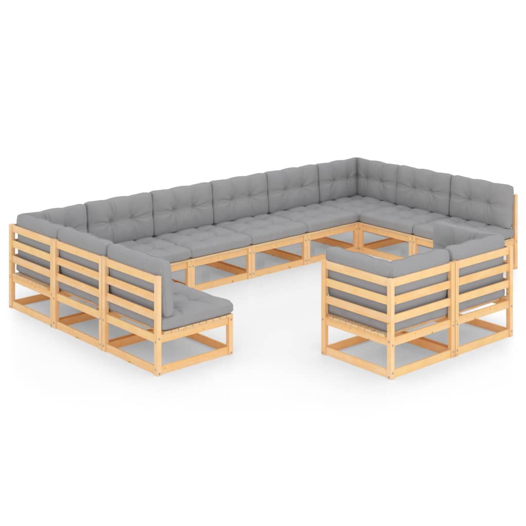 Set mobilier de gradina cu 4 canapele de colt si 8 canapele de mijloc cu perne vidaXL, Lemn, Maro/Gri deschis