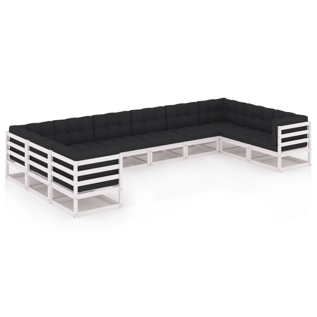 Set mobilier de gradina cu 4 canapele de colt si 6 canapele de mijloc cu perne antracit vidaXL, Lemn, Alb/Antracit