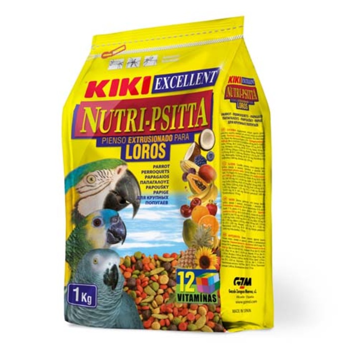 Kiki NUTRI-PSITTA 1kg gyümölcsös granulált eleség nagypapagájoknak