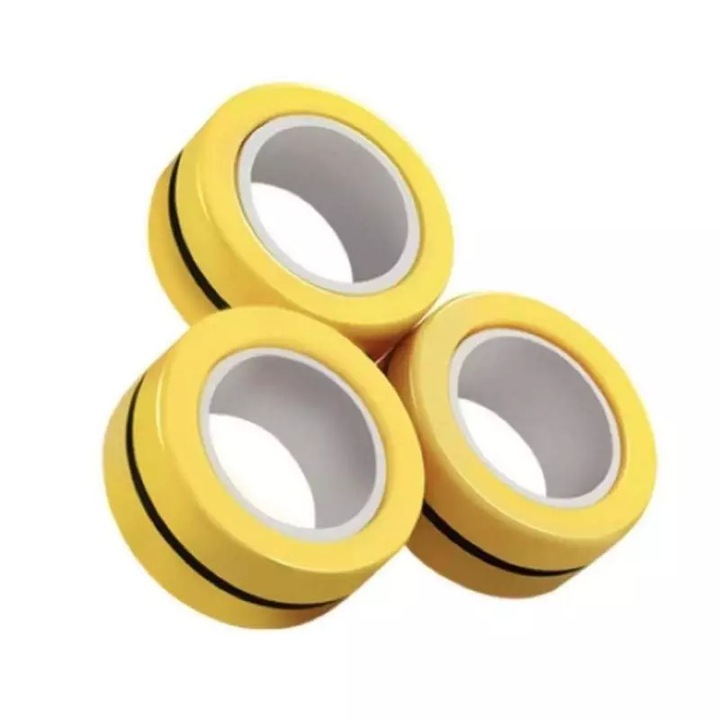 Set jucarie antistres SIKS® 3 inele magnetice cu actiune calmanta, elimina stresul, potrivit pentru copii si adulti, galben