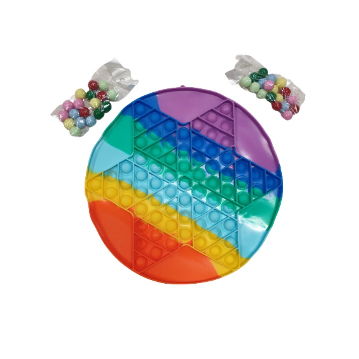 Set Jucarie interactiva Pop it Now , 25cm , model cerc cu doua pungute cu bile incluse , Multicolor